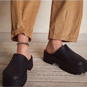 Free People X Jeffrey Campbell Bae Platform Mules Black Chunky Clogs SZ 7